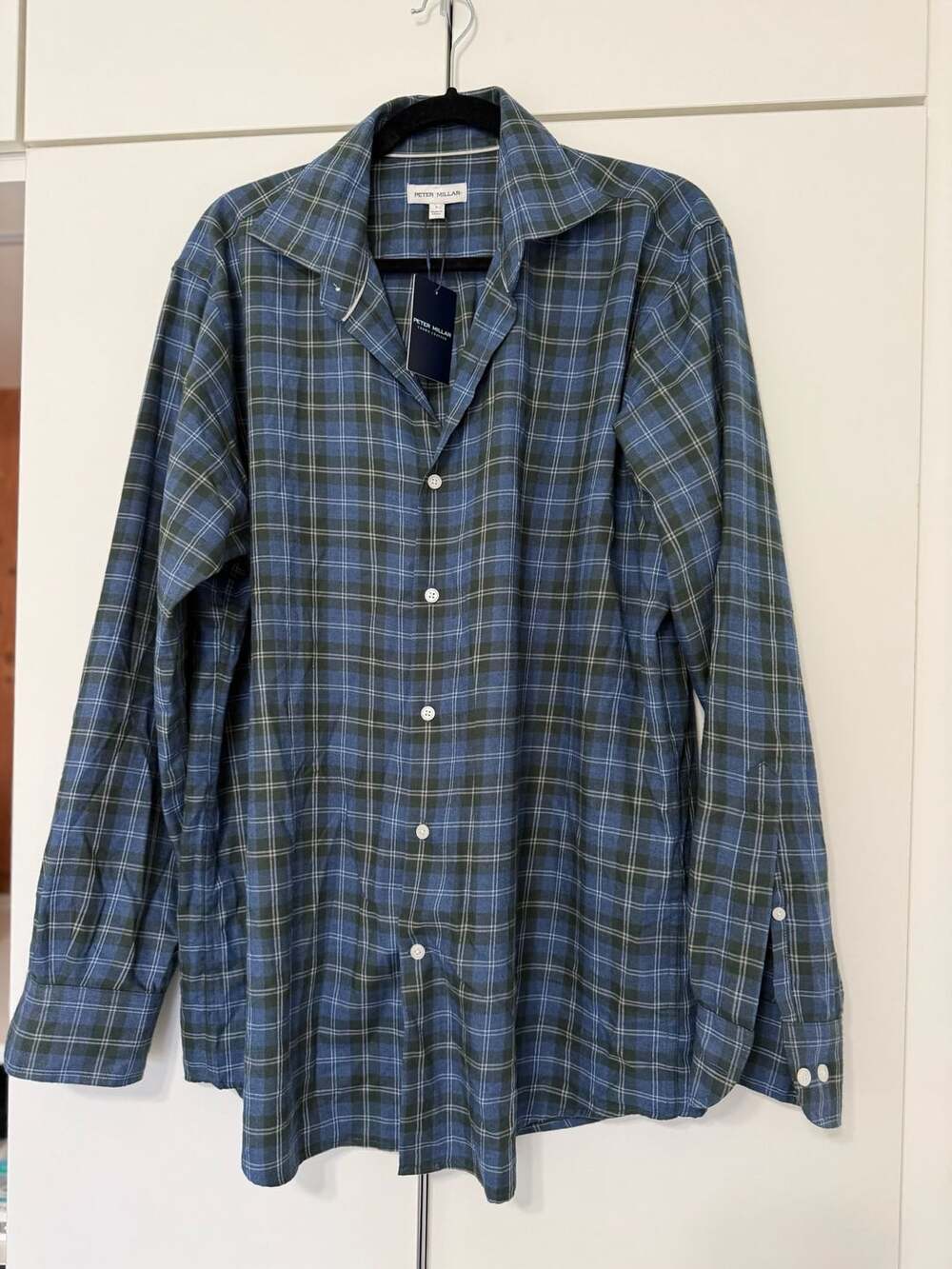 Peter Millar Plaid Button Down Shirt Size L Blue Haze